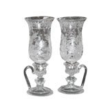 Pair 19thc. Baccarat Chambersticks w/ Original Storm Shades