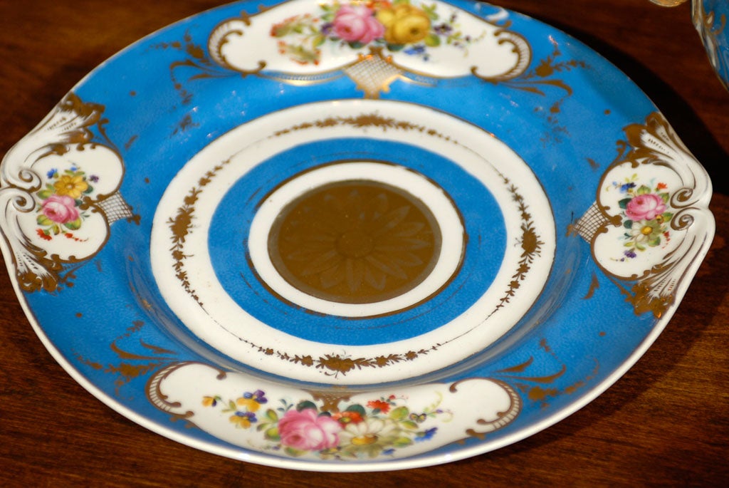 French Blue Soup Tureen with its Platter Adorned with Floral Décor, circa 1880 3