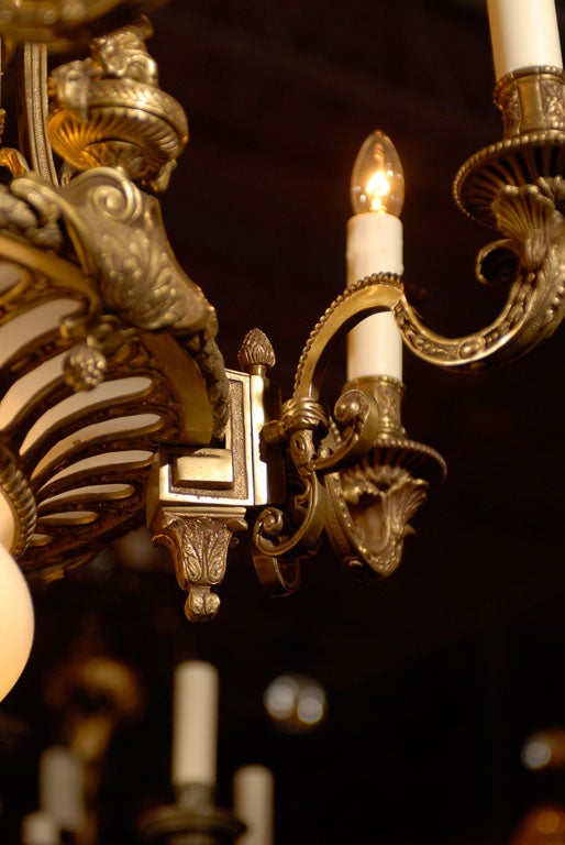 French Antique Chandelier. Gilt bronze and alabaster chandelier For Sale