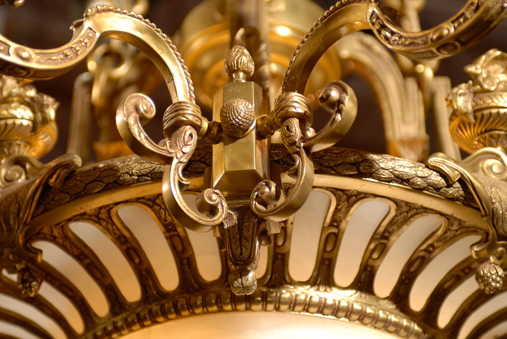 Antique Chandelier. Gilt bronze and alabaster chandelier In Excellent Condition For Sale In Atlanta, GA