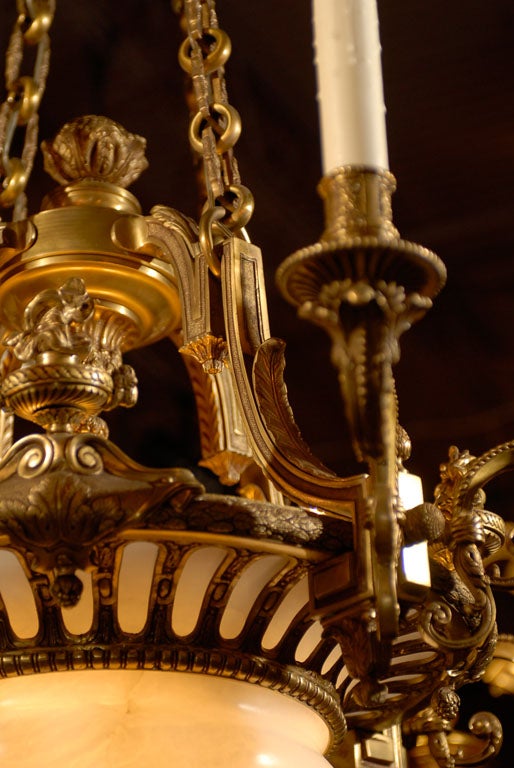 Alabaster Antique Chandelier. Gilt bronze and alabaster chandelier For Sale