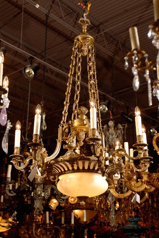 Antique Chandelier. Gilt bronze and alabaster chandelier For Sale 1