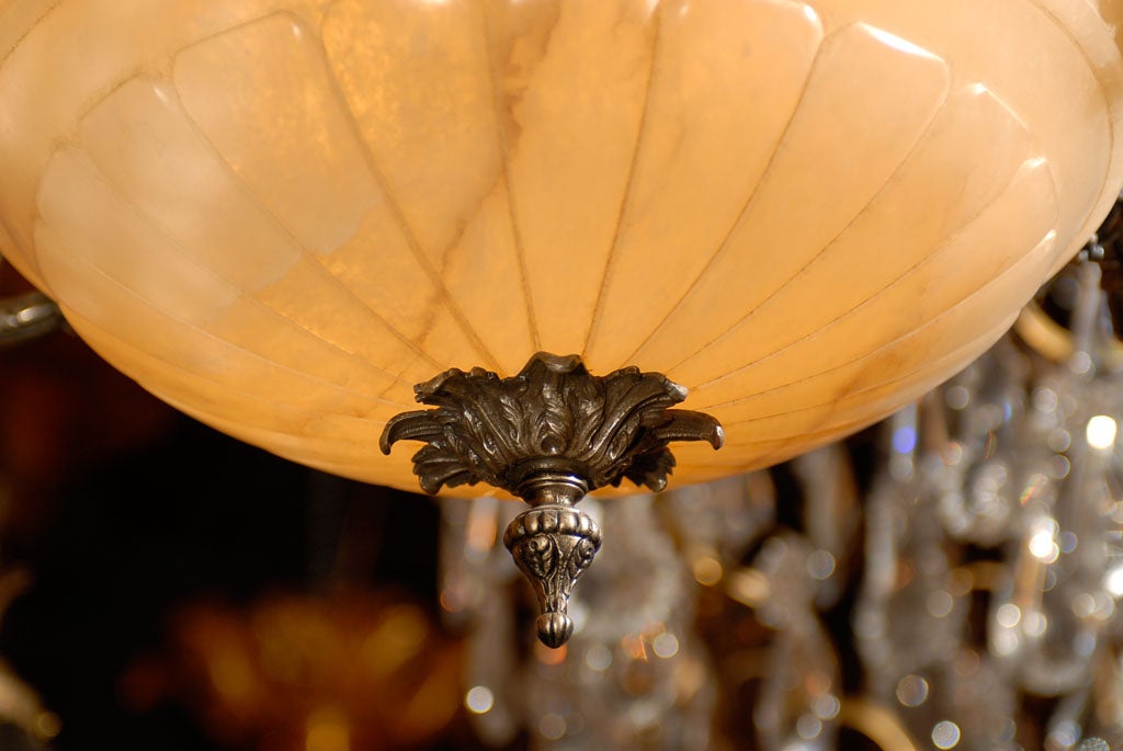 French Antique Chandelier. Silver over bronze and alabaster chandelier