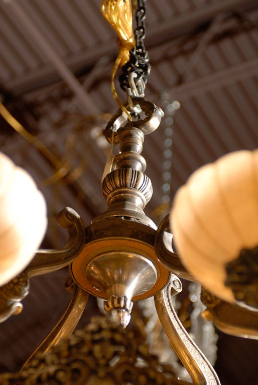 Antique Chandelier. Silver over bronze and alabaster chandelier In Excellent Condition In Atlanta, GA
