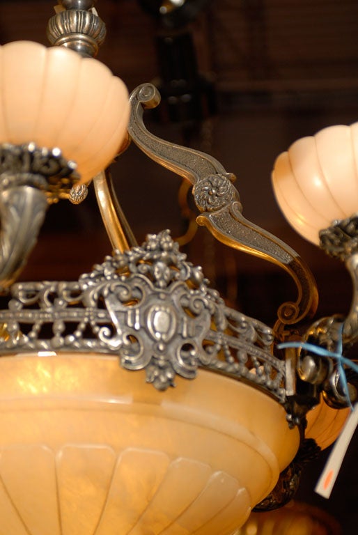 20th Century Antique Chandelier. Silver over bronze and alabaster chandelier