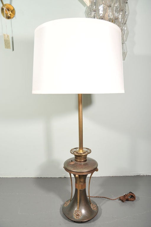 Electrified Art Nouveau Oil Lamp For Sale 2