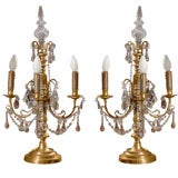 Pair French Brass and Crystal Girandoles