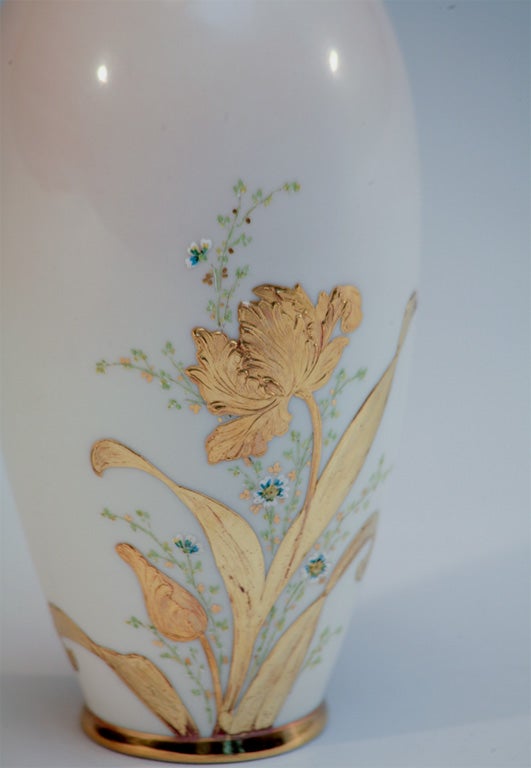 19th Century CAC/ Ceramic Art Company Lenox Hand-Painted Vase with Raised Paste Gold Tulips For Sale
