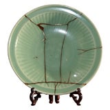 Chinese Celadon Dish with Japanese Gold Lacquer Repairs