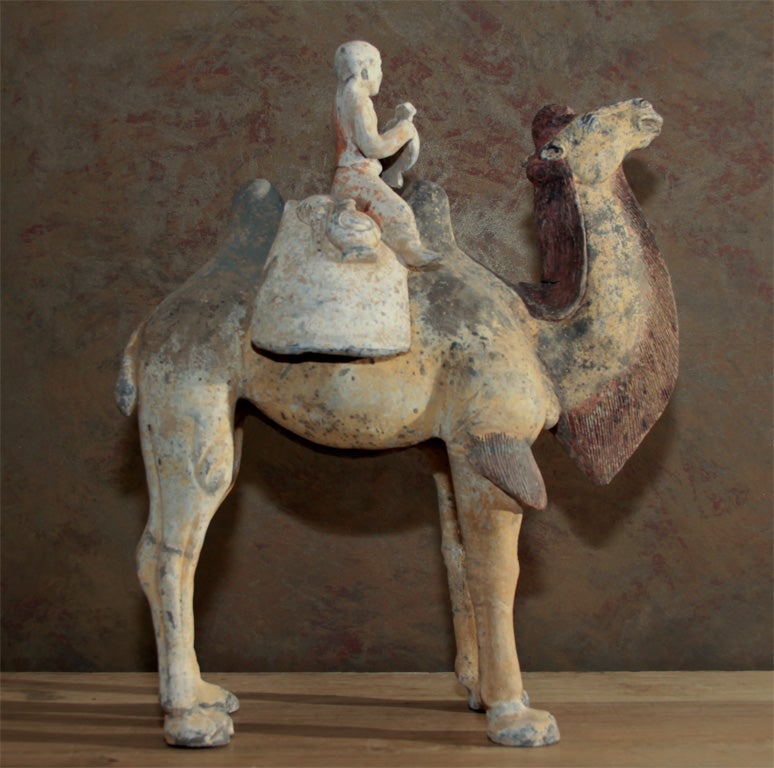 Chinese Tang Dynasty Painted Pottery Camels For Sale 4