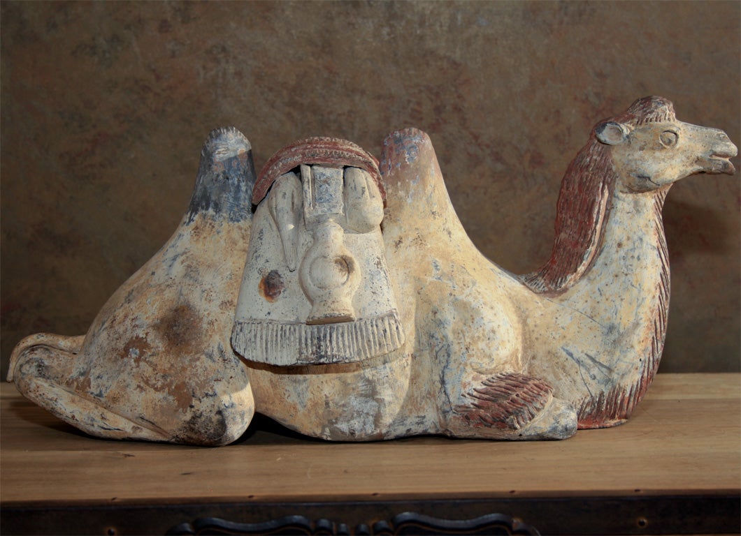 Chinese Tang Dynasty Painted Pottery Camels For Sale 6