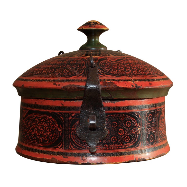 North Indian Hindu Kush Lacquered Wood Box For Sale