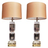 Pair of Astrolite Lucite and Brushed Steel Table Lamps