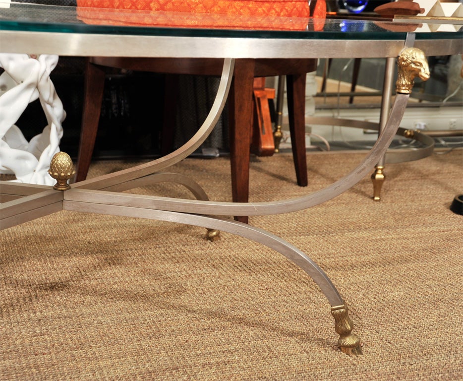 Brass and Nickel Oval Coffee Table With Rams Head at 1stDibs