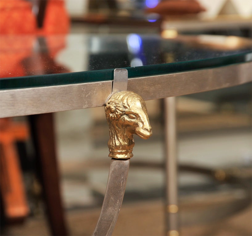 Brass and Nickel Oval Coffee Table With Rams Head at 1stDibs
