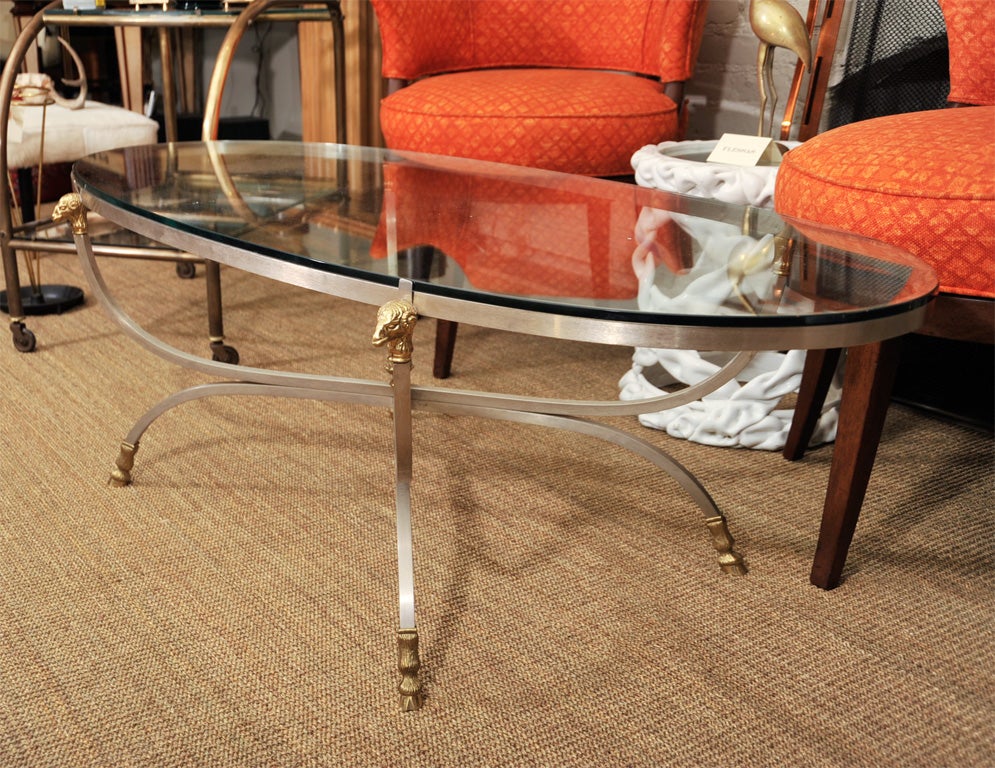Brass and Nickel Oval Coffee Table With Rams Head at 1stDibs
