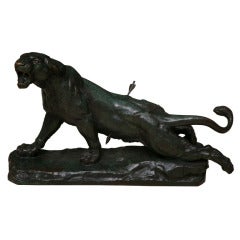 An Art Deco Bronze of a Wounded Panther, stamped Valton