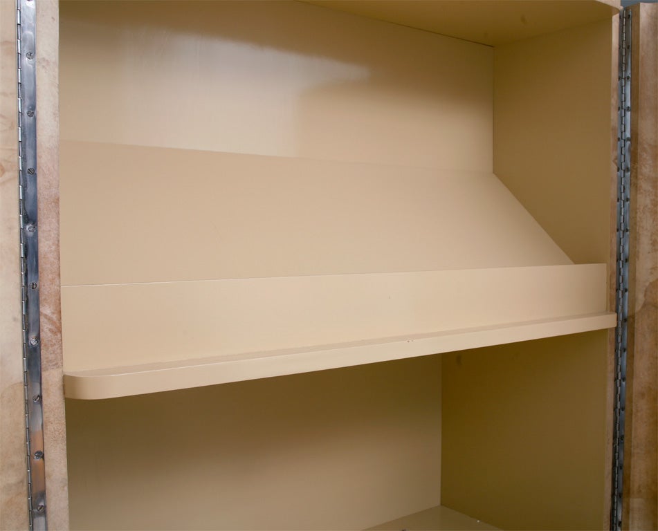 American Rare Karl Springer Goatskin, Stainless Four-Door Tall Cabinet