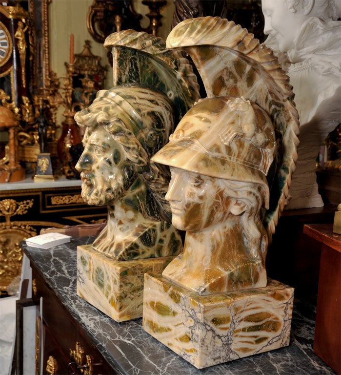 Pair of Grand Tour Roman Soldier Alabaster Busts