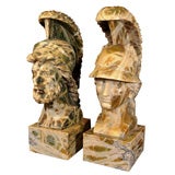 Pair of Grand Tour Roman Soldier Alabaster Busts
