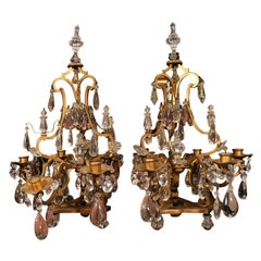 Pair of Antique French Bronze and Crystal Girandole Candelabra Att: Bagues