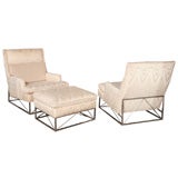 Two Armchairs and One Ottoman on Nickel "Constructivist" Bases