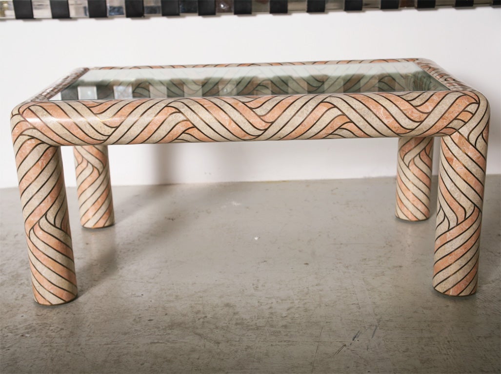 Fossil Stone Inlay "Op Art" Coffee Table