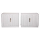 Pair White Lacquer "Linenfold" Side Cabinets
