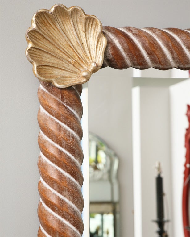 Late 20th Century Large Carved and Painted Wood Mirror with Shell Motif