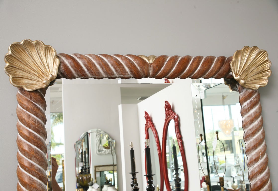 Large Carved and Painted Wood Mirror with Shell Motif 2