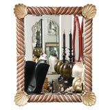 Large Carved and Painted Wood Mirror with Shell Motif