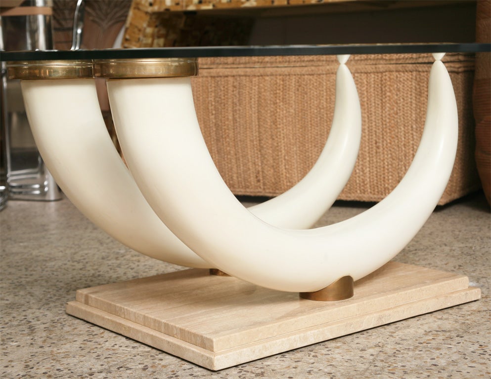 Late 20th Century Faux Ivory Tusk and Travertine Coffee Table