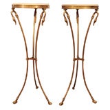 Pair of French Brass and Marble Plant Stands