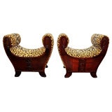 Pair of Austrian Mahogany Benches with New Upholstery