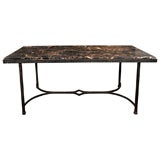 French Black and Beige Marble Top and Wrought Iron Deco Table