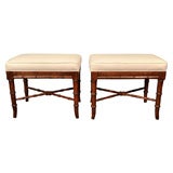 Pair of Upholstered Bamboo Foot Stools