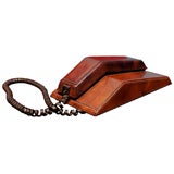 Vintage 1970's Push Button Leather Covered Trim Line Telephone