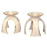 Pair of German White and Gold Glazed Ceramic Candlesticks