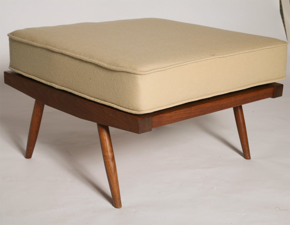 George Nakashima ottoman<br />
english walnut & upholstery<br />
cushion has been re-upholstered