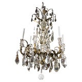 Antique 6 LIGHT BRONZE AND CRYSTAL CHANDELIER
