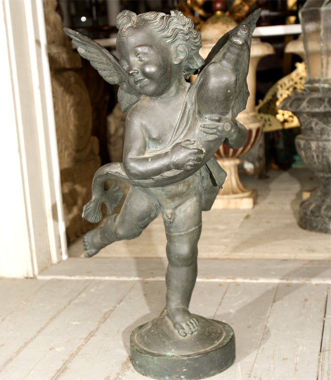 BRONZE FOUNTAIN OF BOY WITH DOLPHIN In Excellent Condition In Woodbury, CT