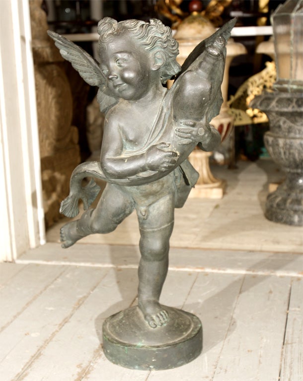 19th Century BRONZE FOUNTAIN OF BOY WITH DOLPHIN