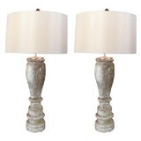 Pair of French Carved Marble Balustrade Lamps