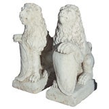 Rare Pair of Late 17th Century French Stone Garden Lions