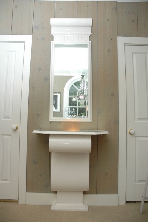 Grosfeld House White Lacquer Console and Mirror