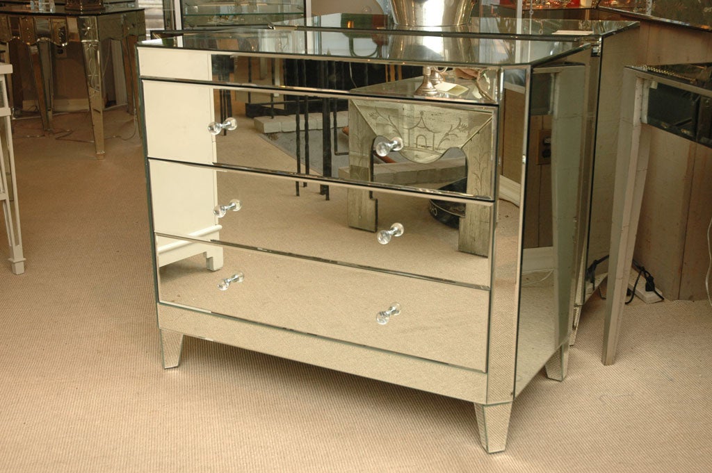 Pair of Miirored 3-Drawer Commodes