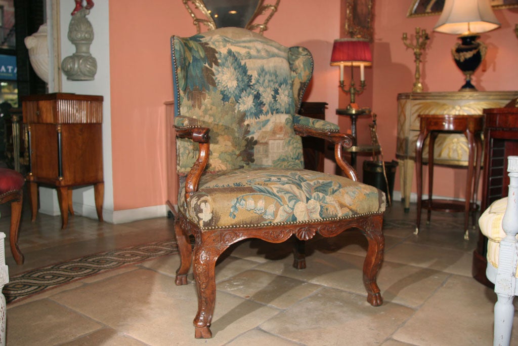 Rare Regence walnut carved Fauteuil