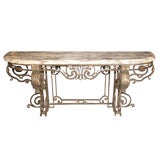 French Marble Top Wrought Iron Console