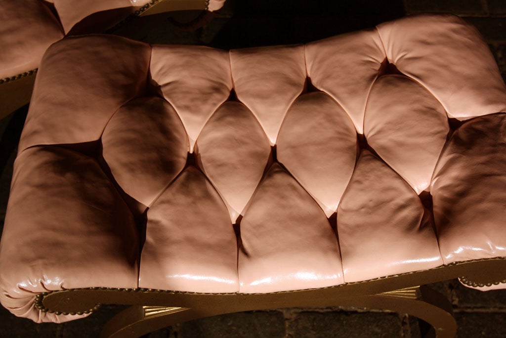 Pair of Pink Leather Grosfeld House Ottomans 1