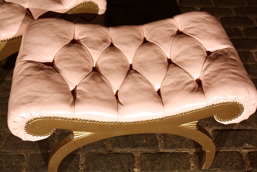 Pair of Pink Leather Grosfeld House Ottomans 2